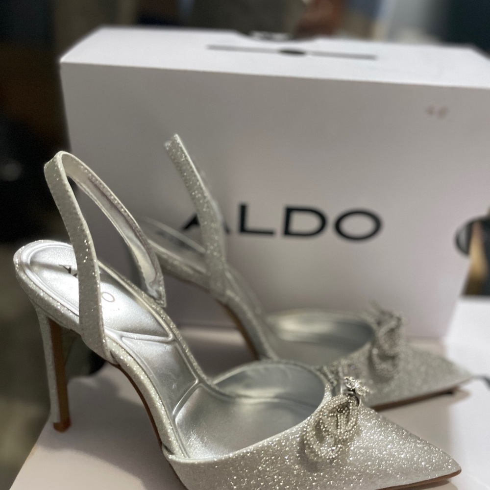 Aldo Elegant Sparkling Silver Slingback Heels